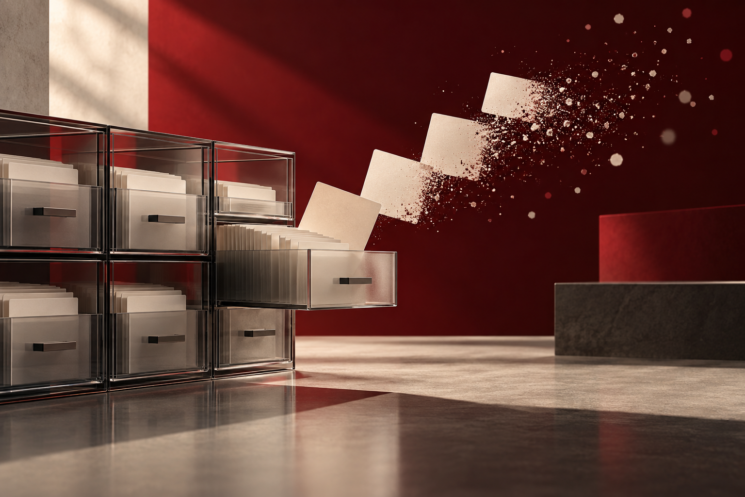 Archive drawers and dissolving paper cards